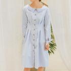 Collared Buttoned Long-sleeve Midi A-line Dress