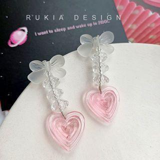 Rhinestone Ribbon Heart Sterling Silver Drop Earring / Clip-on Earring
