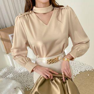Choker-neck Button-shoulder Blouse