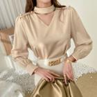 Choker-neck Button-shoulder Blouse
