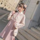 Mandarin Collar Crop Top / Square-neck Sleeveless Mini A-line Dress