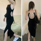 Spaghetti Strap Contrast Trim Cutout Slim-fit Dress Black - One Size