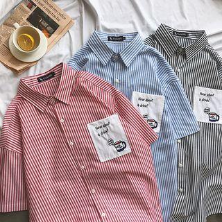 Short-sleeve Striped Pocketed Shirt
