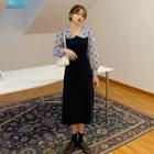 Dotted Print Panel Mock Two Piece Shift Dress