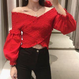 Striped Off-shoulder Crisscross Blouse