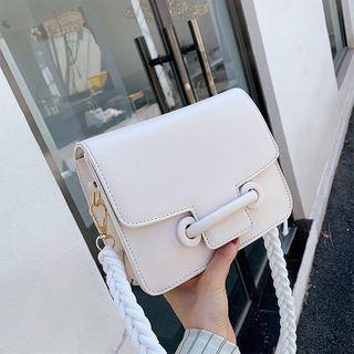 Faux Leather Flap Braided Strap Crossbody Bag