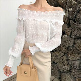 Off Shoulder Dotted Chiffon Blouse