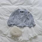 Star-print Lapel Chiffon Crop Shirt Blue - One Size