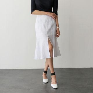Linen Flare Midi Skirt