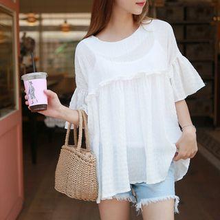 Ruffle-sleeve A-line Top