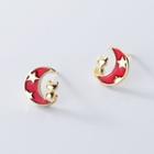 Crescent Cat Stud Earring 1 Pair - Gold & Red - One Size