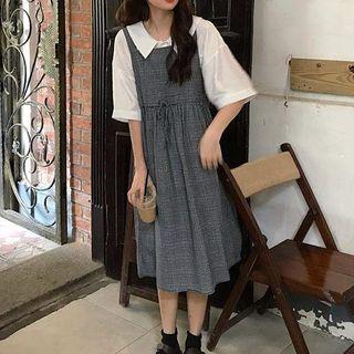 Sleeveless Plaid Tie Waist Dress