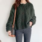 Round-neck Cable-knit Boxy Cardigan Dark Green - One Size
