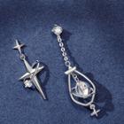 Non-matching Alloy Cross Dangle Earring 1 Pair - Silver - One Size