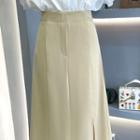 Side-slit Midi A-line Skirt / Short-sleeve Plain Shirt