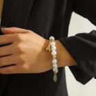 Numerical Pendant Faux Pearl Bracelet 0997 - Gold - One Size