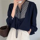 Embroidered Panel Tie-strap Blouse