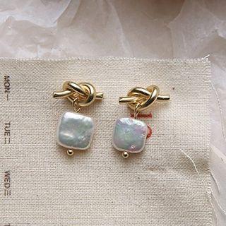 Freshwater Pearl Alloy Knot Dangle Earring 1 Pair - 925 Silver - Earrings - One Size