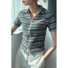 Collared Stripe Zip-up Top