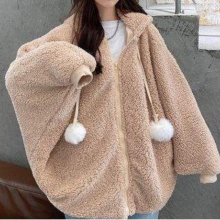 Rabbit Ear Accent Hooded Fleece Zip-up Jacket