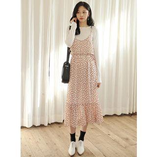 Spaghetti-strap Dot / Floral Maxi Dress