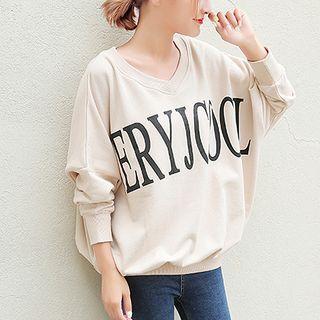 Letteirng V-neck Pullover