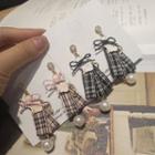 Plaid Bow Faux Pearl Dangle Earring