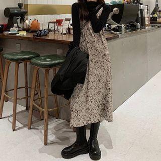 Floral Print Midi A-line Overall Dress