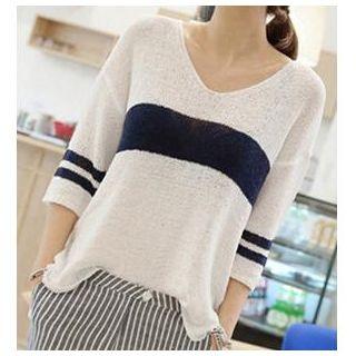 Stripe 3/4-sleeve Knit Top