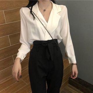 Set: Plain Shirt + High Waist Dress Pants