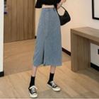 High-waist Side-slit A-line Denim Semi Skirt