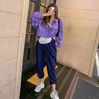 Flap-pocket Cropped Plaid Shirt