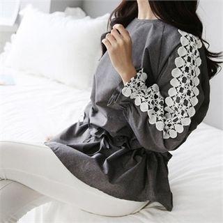 Lace-sleeve Drawstring-waist Top