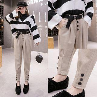 High-waist Button Plain Pants