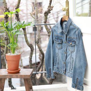 Zip-cuff Distressed Denim Jacket