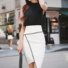 Set: Sleeveless Chiffon Blouse + Asymmetrical Hem Pencil Skirt