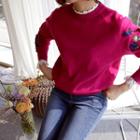 Round-neck Embroidered Sleeve Knit Top