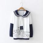 Sailor Collared Printed Pullover White - One Size