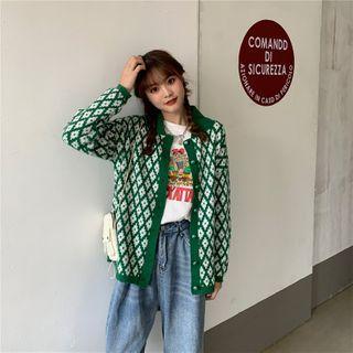 Geometric Button Long-sleeve Cardigan