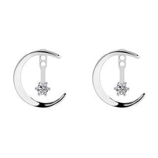 925 Sterling Silver Rhinestone Moon & Star Earring As Shown In Figure - One Size