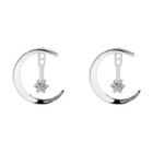 925 Sterling Silver Rhinestone Moon & Star Earring As Shown In Figure - One Size