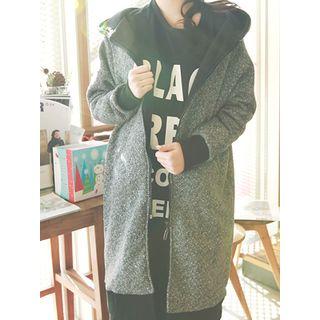 Herringbone Brushed-fleece Lined Long Hoodie