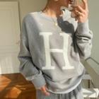 Fleece-lined Letter Sweatshirt Gray - One Size
