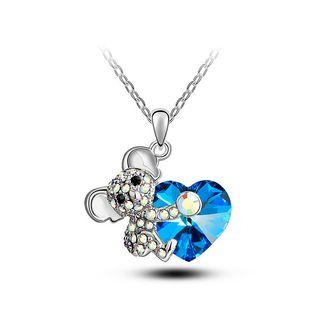 Cute Bear Pendant With Blue Austrian Element Crystal And Necklace