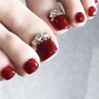 Embellished Faux Toe Nail Tips J-17 - Wine Red - One Size