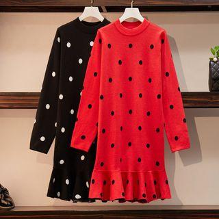 Dotted Ruffle Hem Sweater Dress