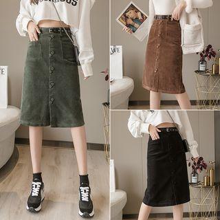 High-waist Split Hem Corduroy Skirt