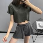 Cutout Asymmetric Crop T-shirt Army Green - One Size