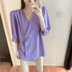 Double-buttoned Pintuck Short-sleeve Blazer Purple - One Size