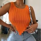 Irregular Hem Knit Crop Tank Top Orange - S